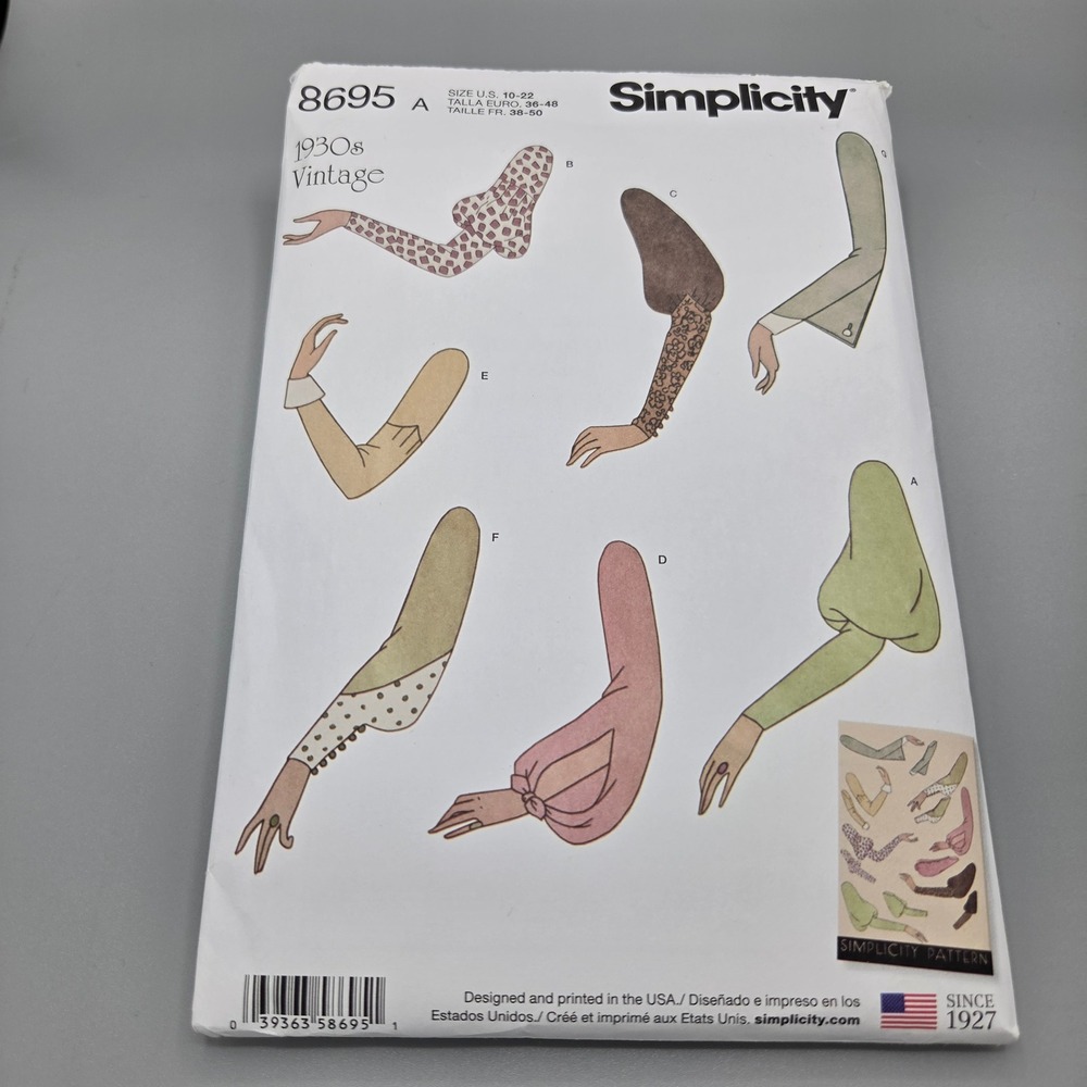 Simplicity 8695 1930s Vintage Detachable Sleeves Sewing Pattern Size 10-22